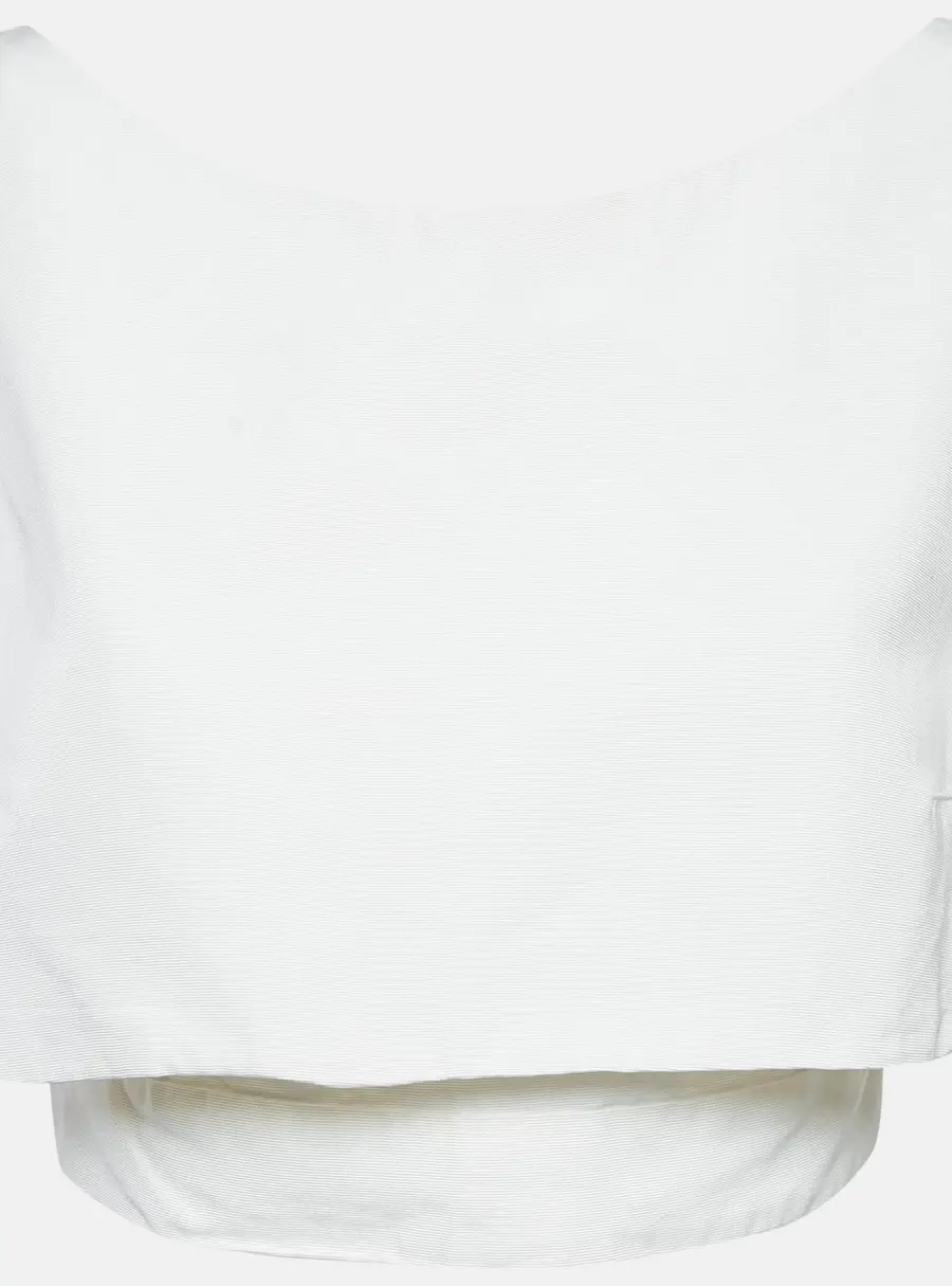 McQ by Alexander McQueen White Faille Cotton Blend Layered Crop Top M