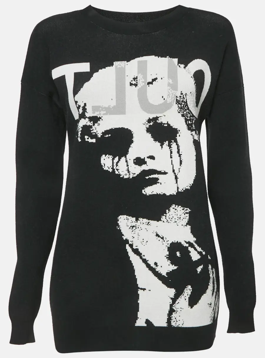 McQ by Alexander McQueen Black Face Intarsia Cotton Knit Sweatshirt M
