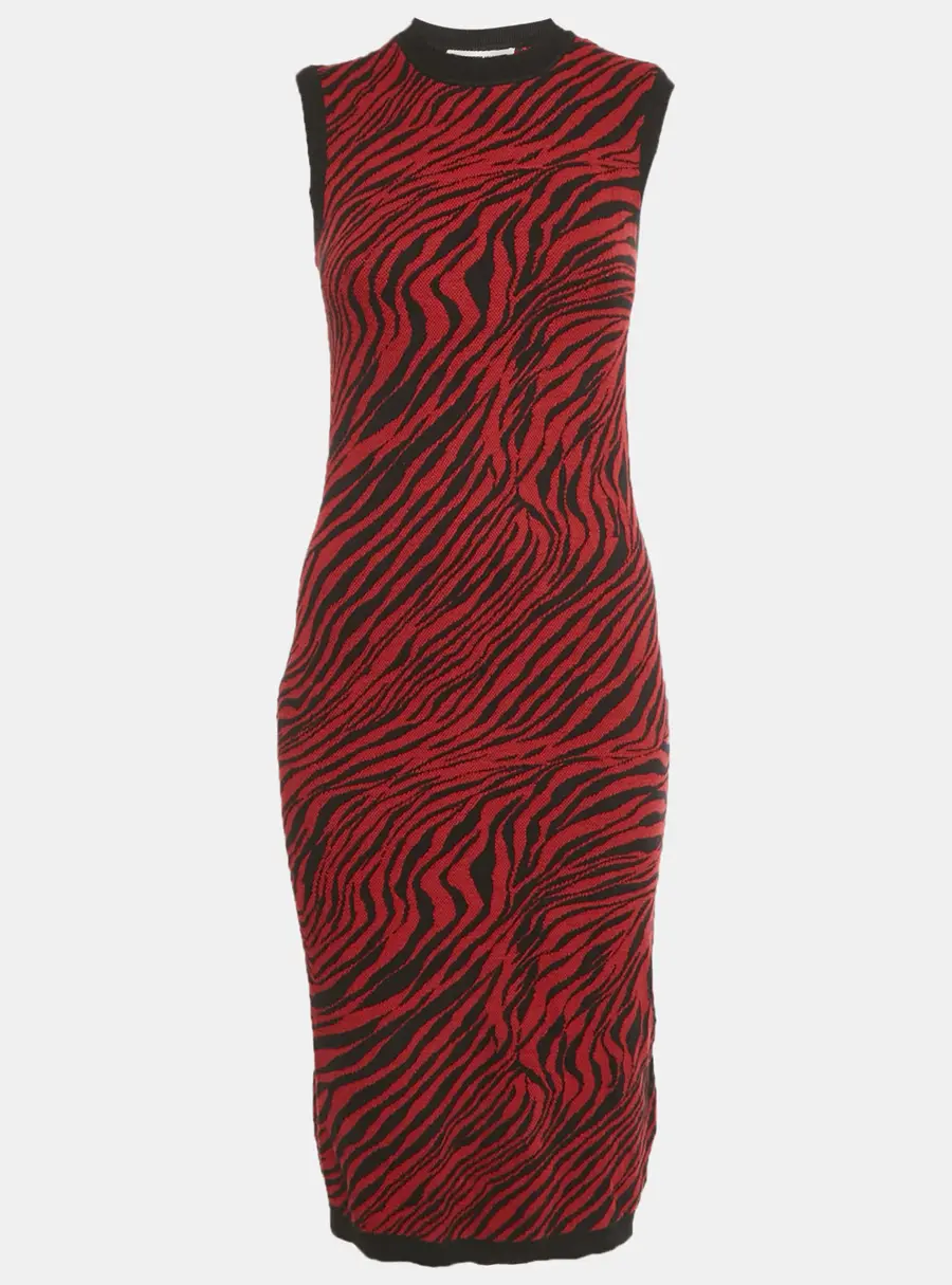McQ by Alexander McQueen Red Animalskin Pattern Wool Midi Dress XXS