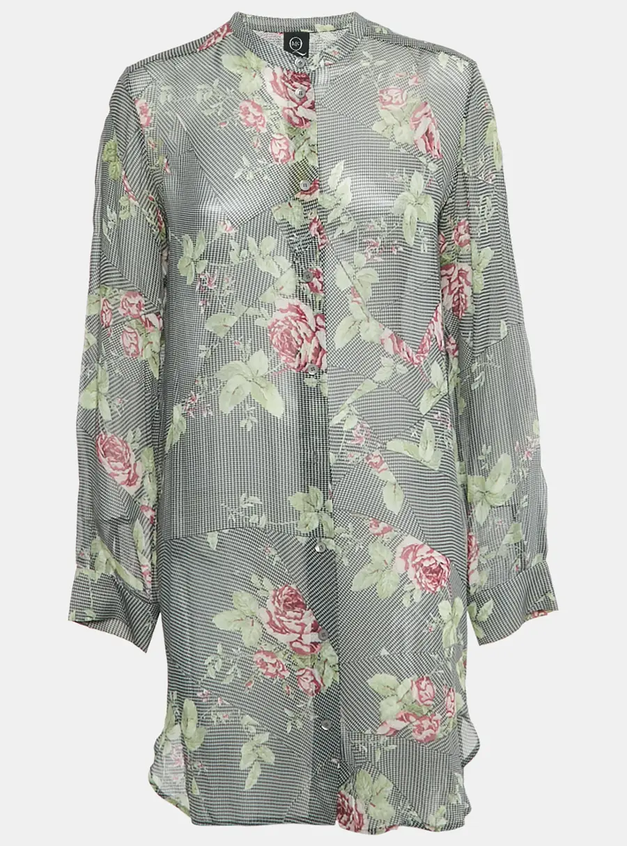 McQ by Alexander McQueen Black /White Printed Silk Sheer Shirt Dress M