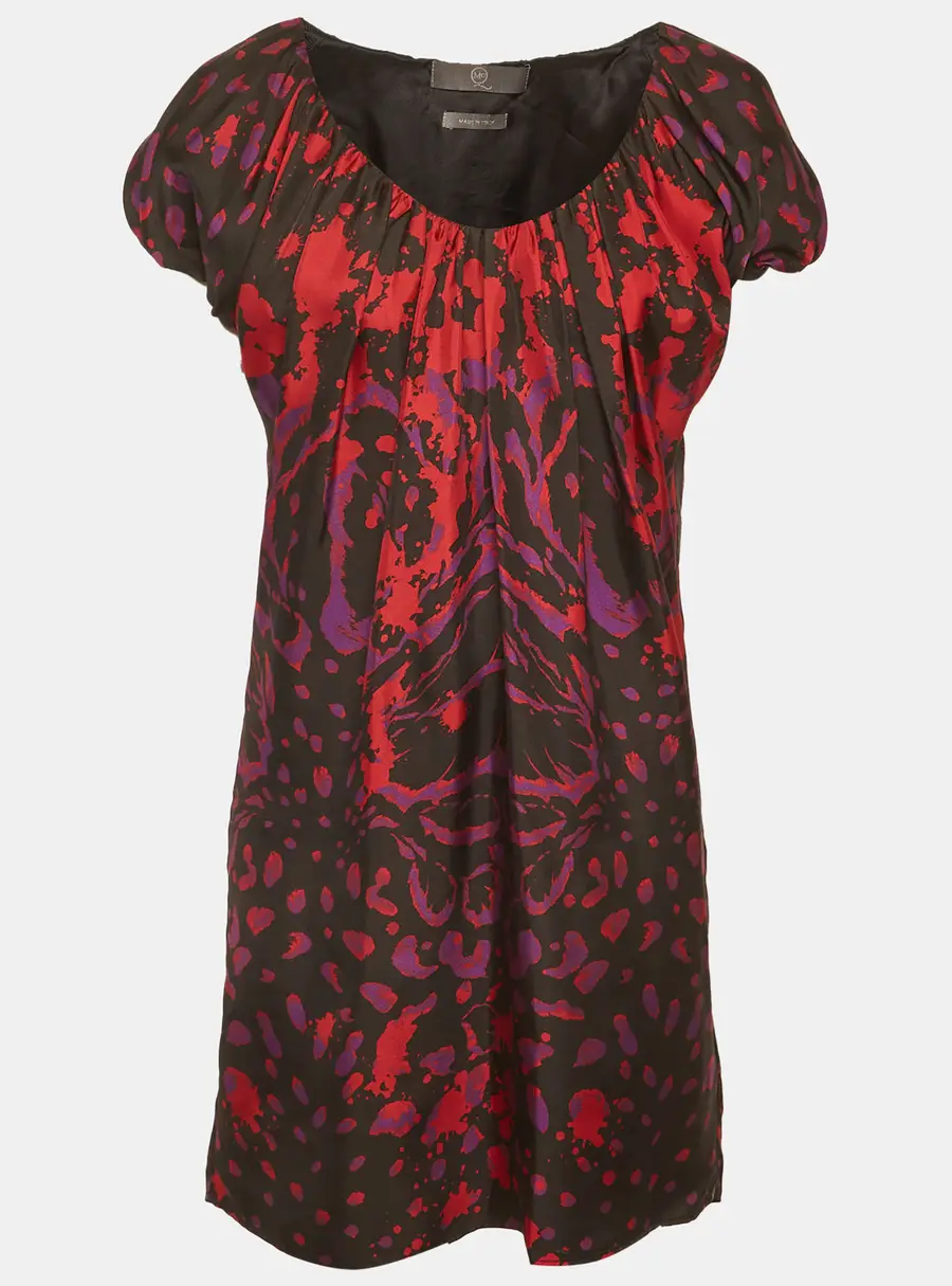 McQ By Alexander McQueen Multicolour Graphic Print Silk Puff Sleeve Mini Dress M