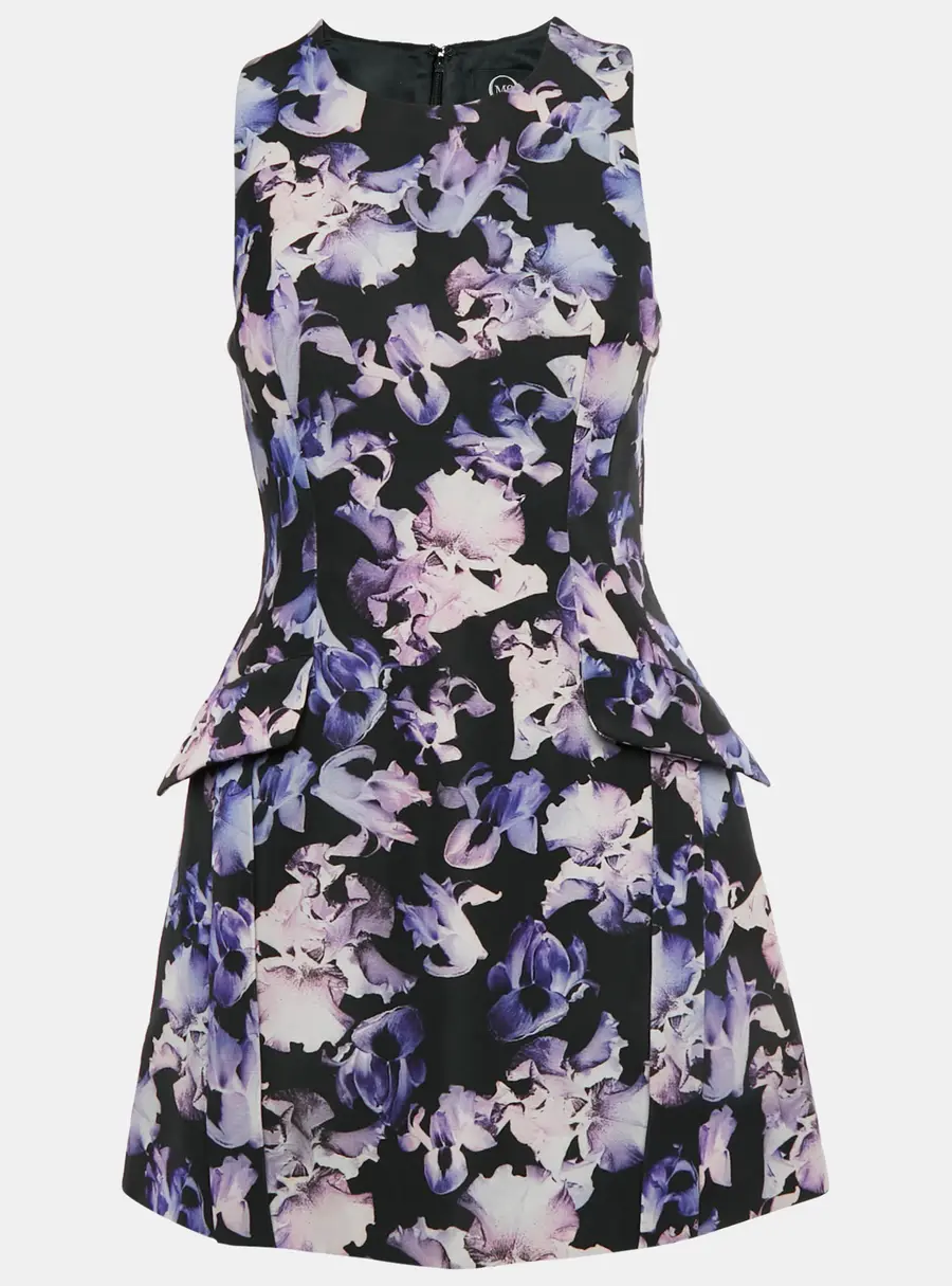 McQ Alexander McQueen Purple Floral Print Gabardine Mini Dress S