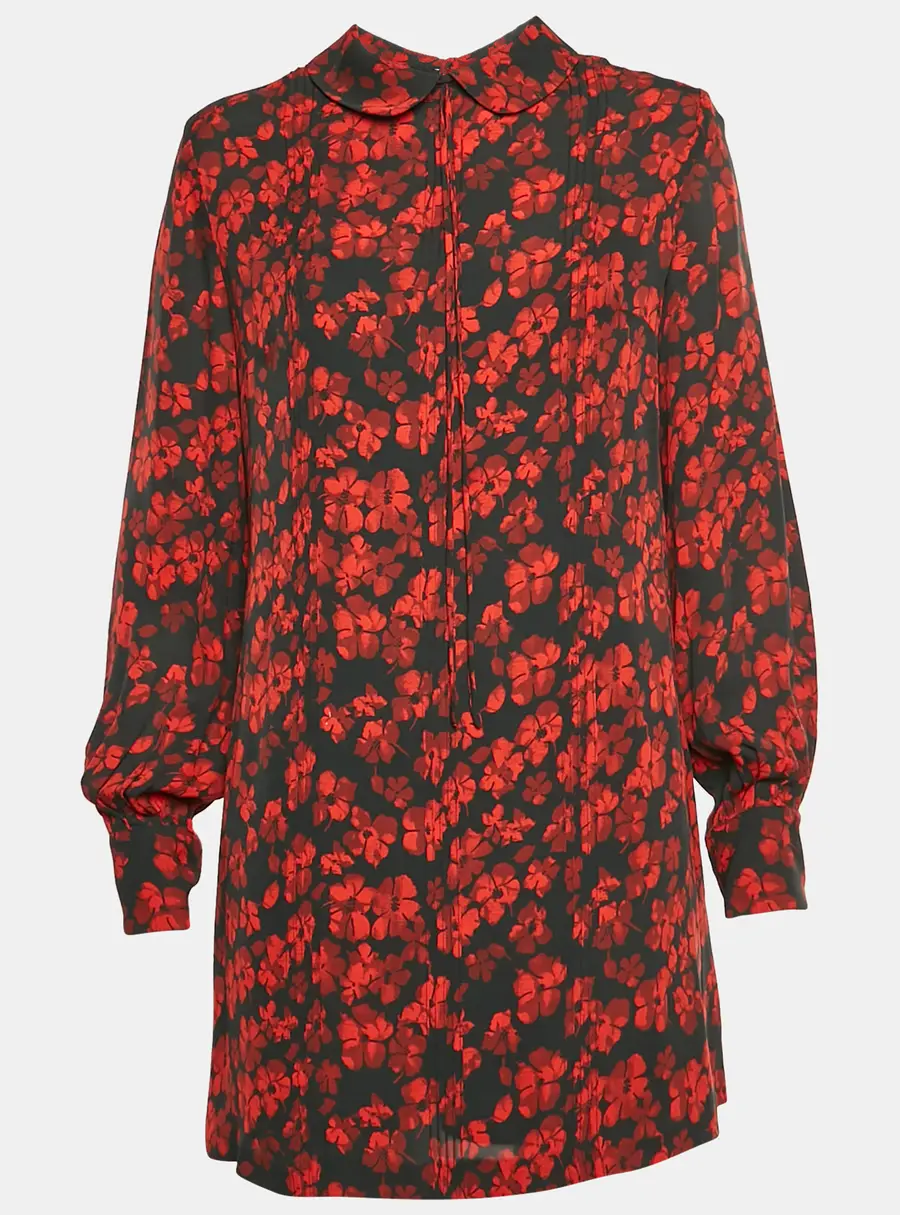 McQ By Alexander McQueen Black/Red Floral Print Long Sleeves Mini Dress M