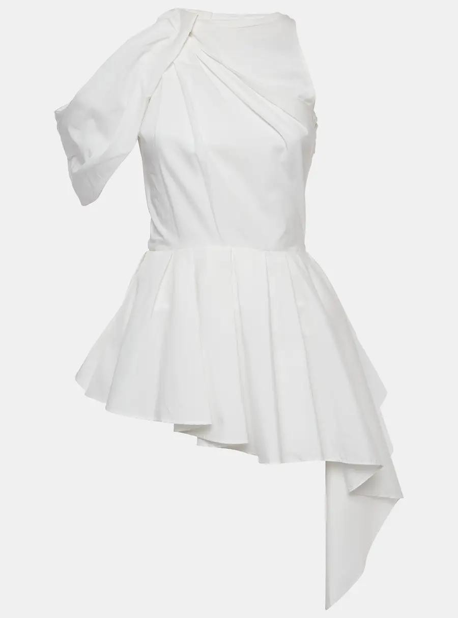 Alexander McQueen White Cotton Asymmetric Top S