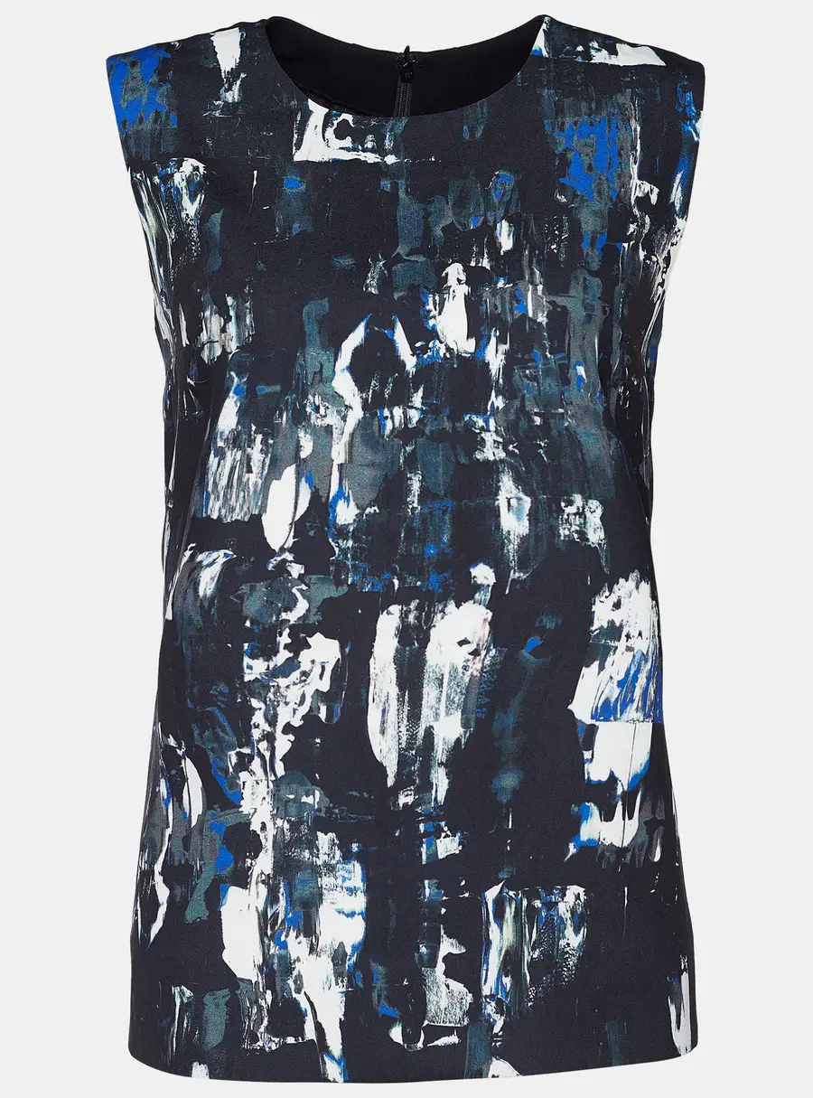 McQ by Alexander McQueen Black Printed Crepe Sleeveless Top S
