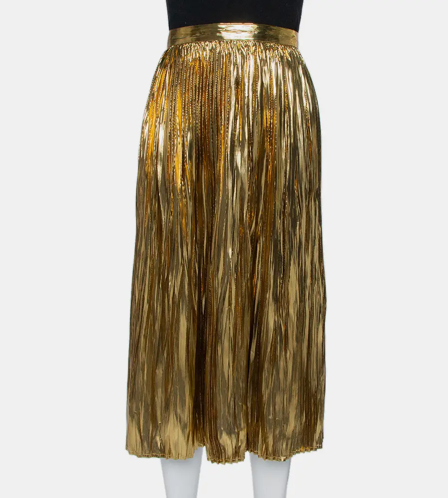 Mes Demoiselles Gold Lurex Silk Pleated Sadiola Midi Skirt S