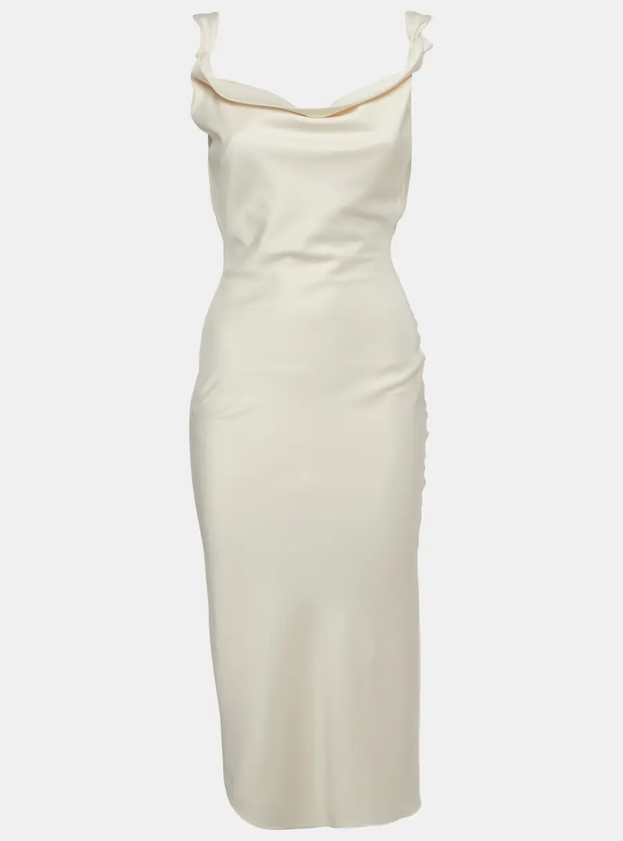 Michael Costello X Revolve Cream Satin Cowl Neck Dress XXS
