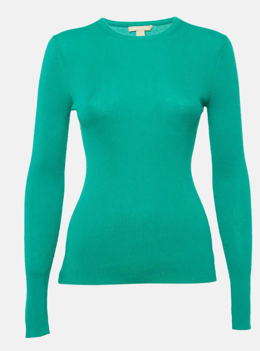 Michael Kors Collection Green Rib Knit Cashmere Sweater S