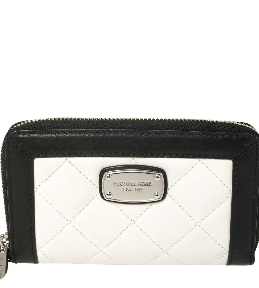 Michael Kors White/Black Quilted Leather Wristlet Wallet