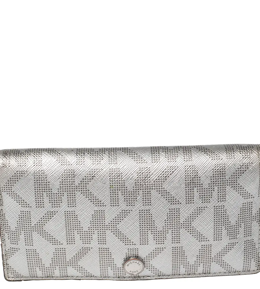 Michael Kors Metallic Silver Signature Coated Canvas Bifold Wallet