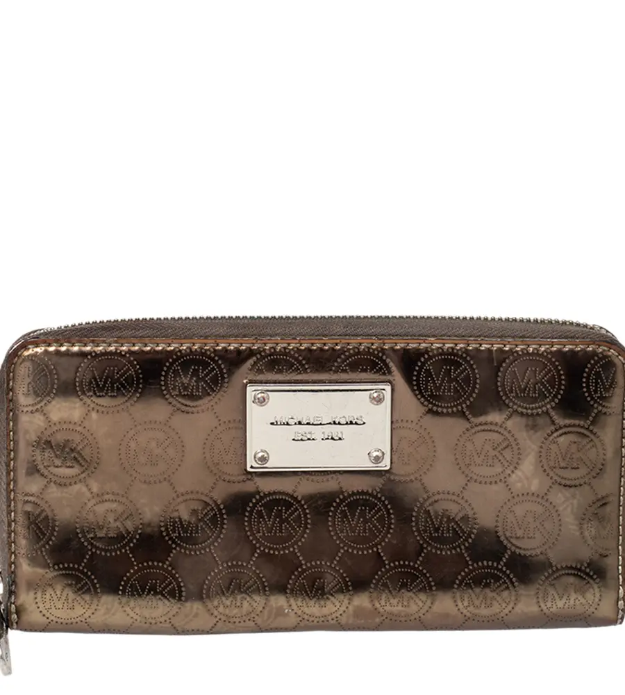 Michael Kors Metallic Gold Leather Jet Set Zip Around Wallet