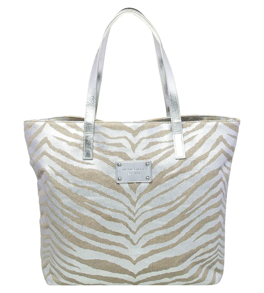 Michael Kors Beige Canvas and Patent Leather Tote Bag