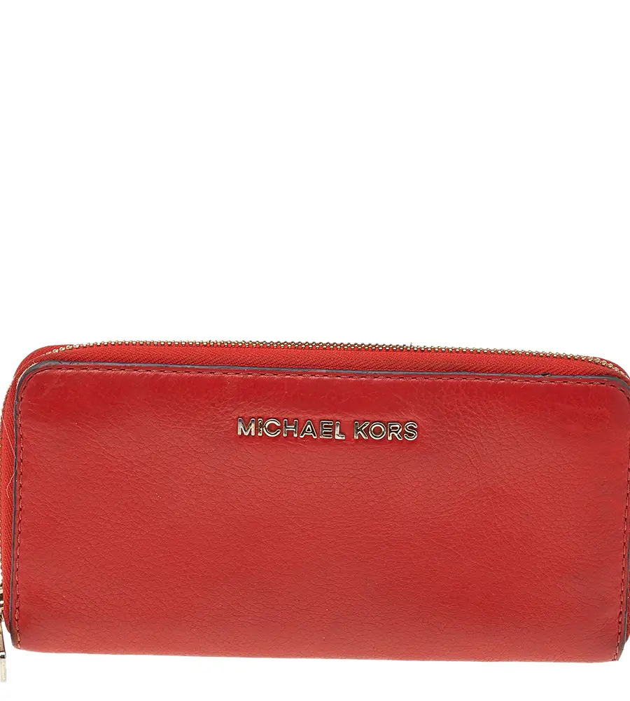 Michael Kors Orange Leather Bedford Zip Around Wallet