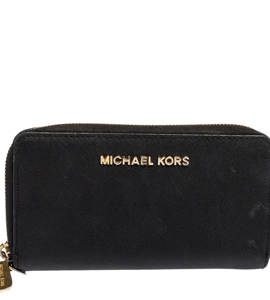 Michael Kors Black Leather Jet Set Zip Around Wallet