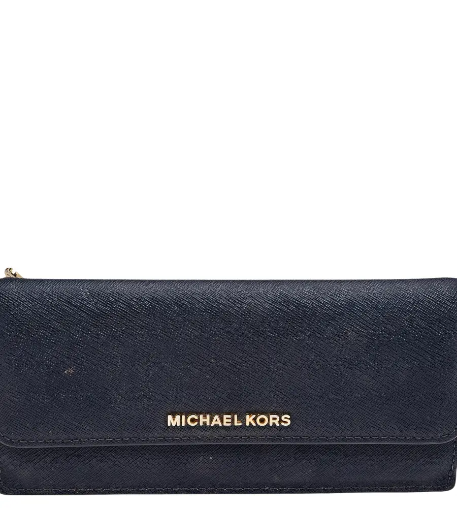 Michael Kors Navy Blue Saffiano Leather Jet Set Travel Flat Wallet