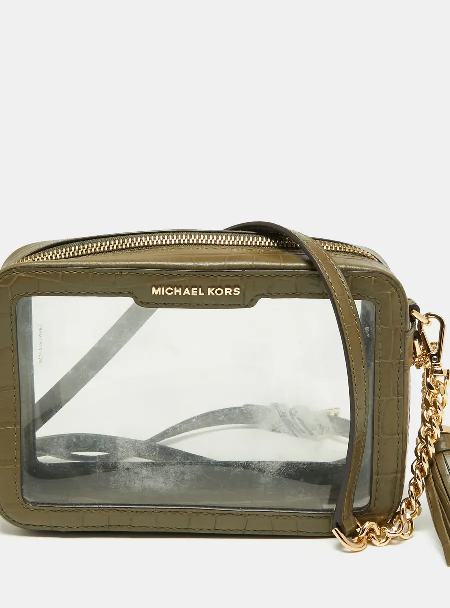 Michael Kors Green Croc Embossed Leather and PVC Crossbody Bags