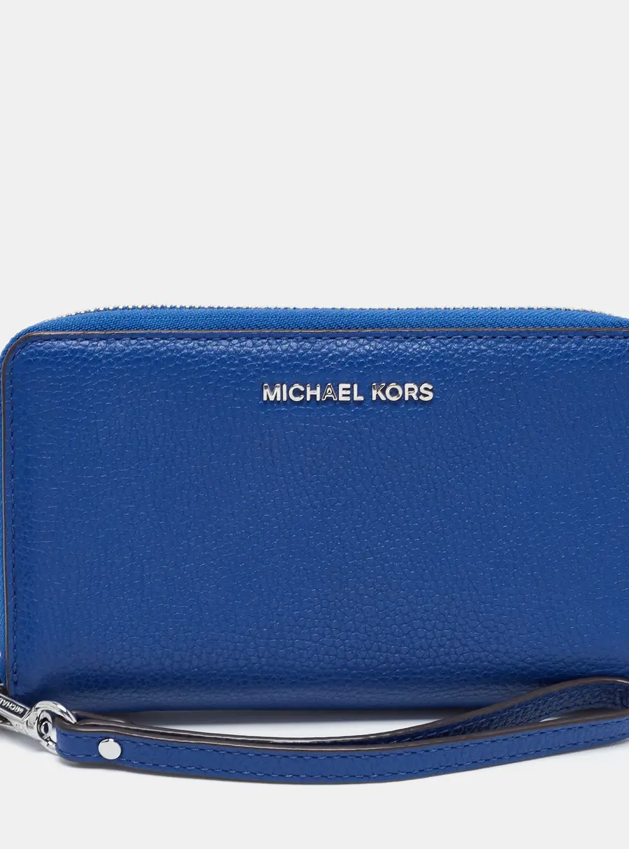 Michael Kors Blue Leather Jet Set Zip Around Wristlet Wallet