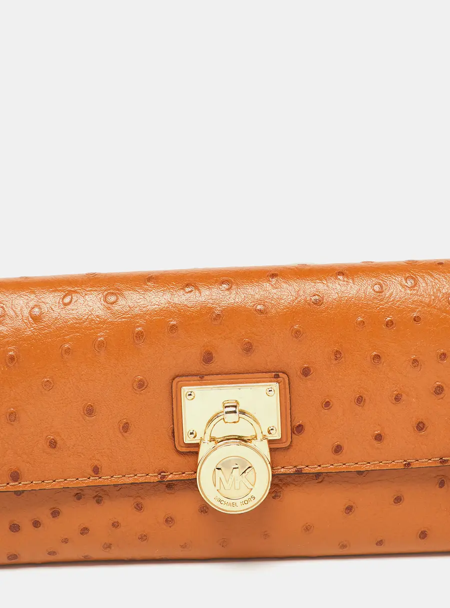 Michael Kors Tan Ostrich Embossed Leather Flap Continental Wallet