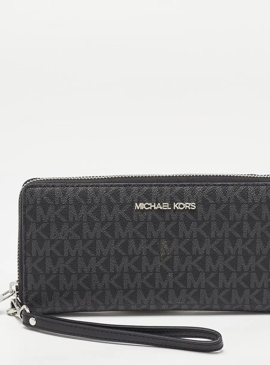 Michael Kors Black/Grey Signature Coated Canvas Zip Around Wallet