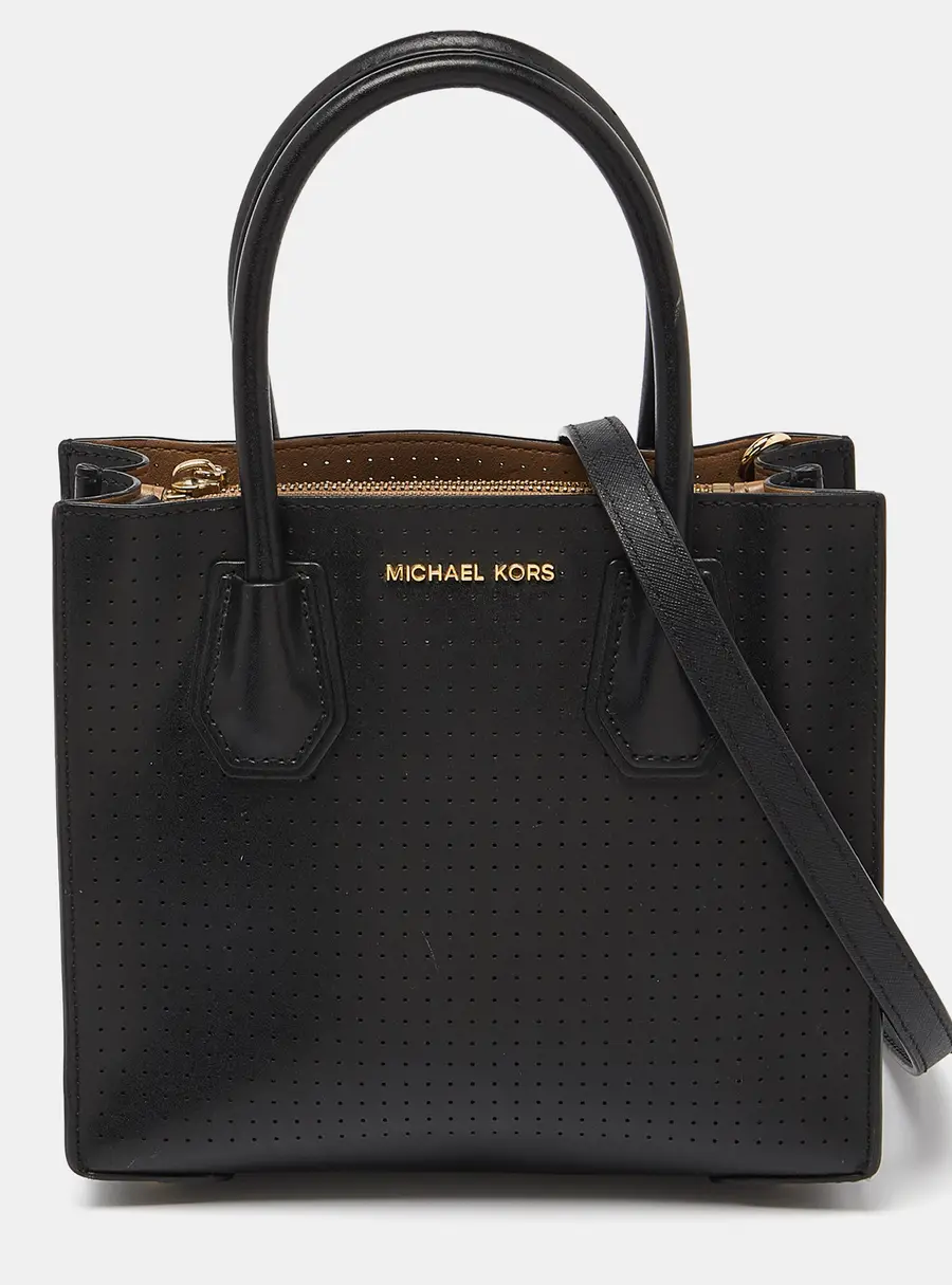 Michael Kors Black Perforated Leather Mercer Tote