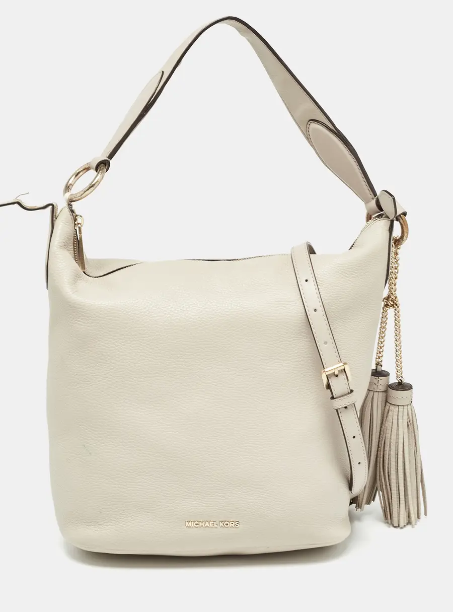 Michael Kors Light Grey Leather Elana Tassel Bucket Bag
