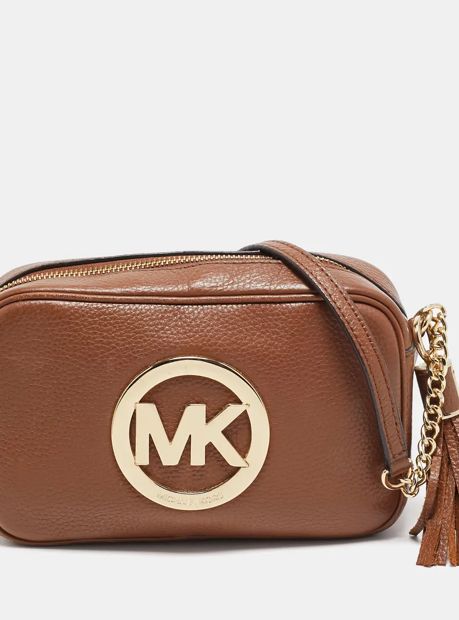 Michael Kors Brown Leather Logo Camera Crossbody Bag