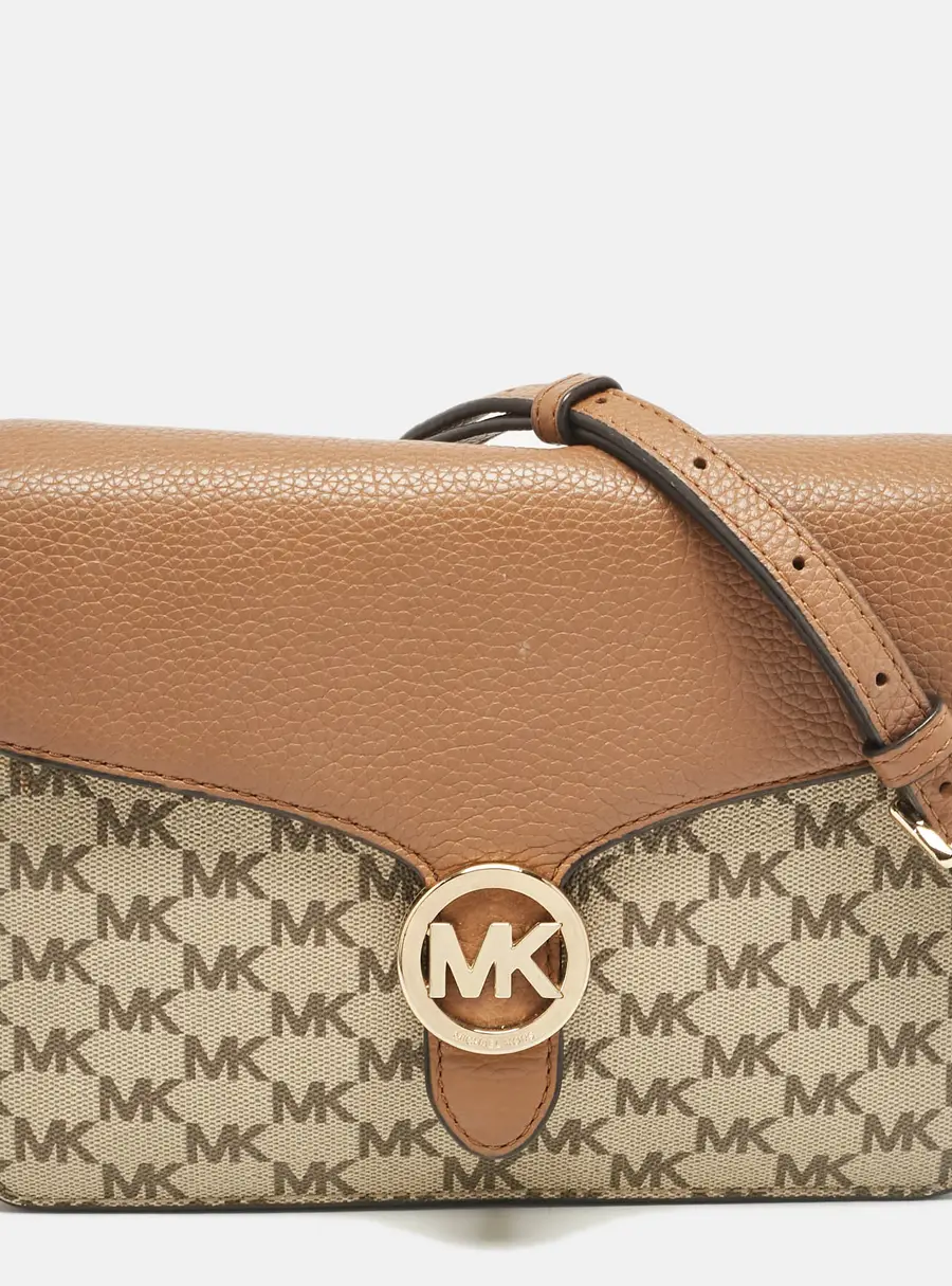 Michael Kors Beige/Brown Signature Coated Canvas and Leather Fulton Crossbody Bag