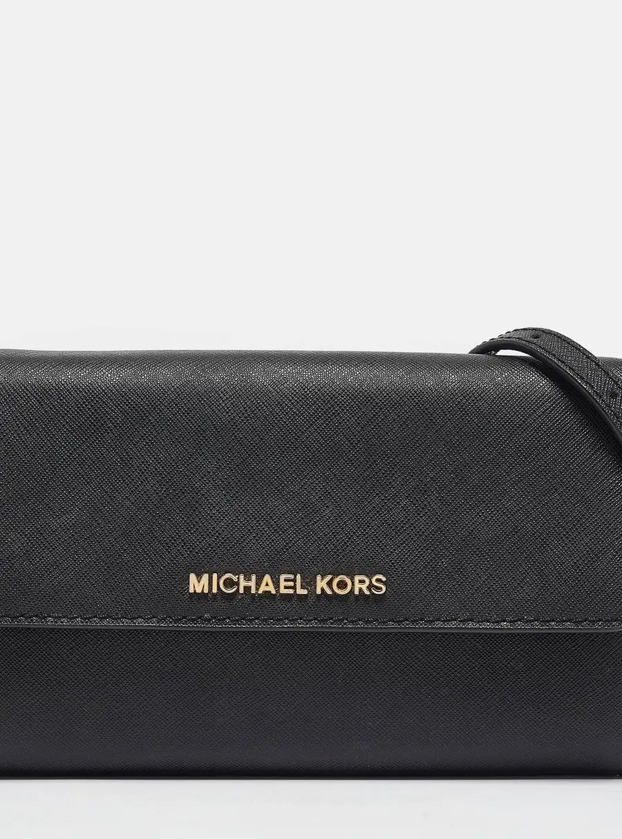 Michael Kors Black Leather Jet Set Flap Crossbody Bag