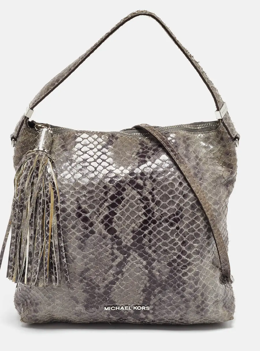 Michael Kors Bedford Grey Snakeskin Embossed Leather Shoulder Bags
