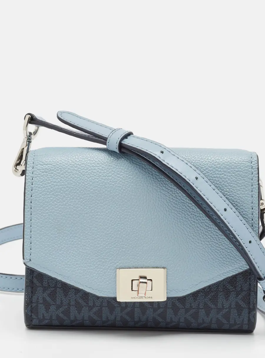 Michael Kors Two Tone Blue Signature Coated Canvas and Leather Crossbody Bag