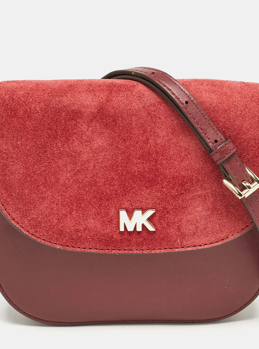 Michael Kors Burgundy Leather and Suede Half Dome Crossbody Bag