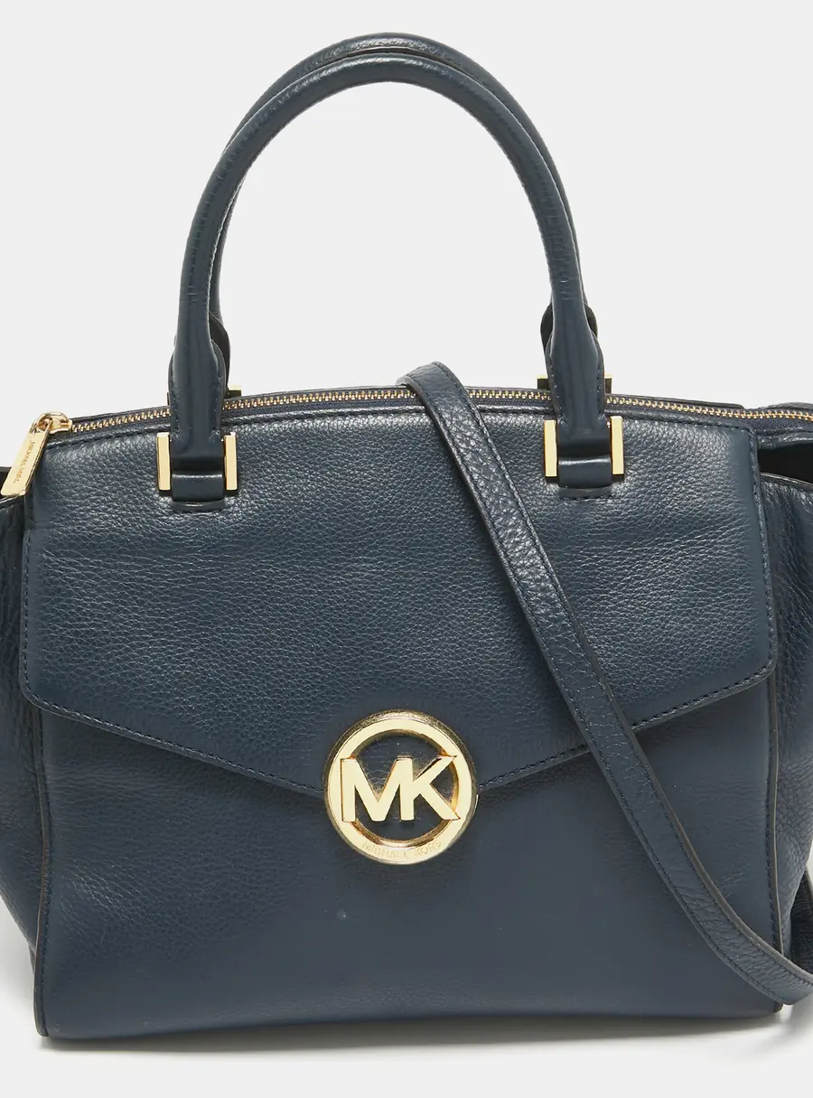 Michael Kors Navy Blue Leather Large Hudson Satchel