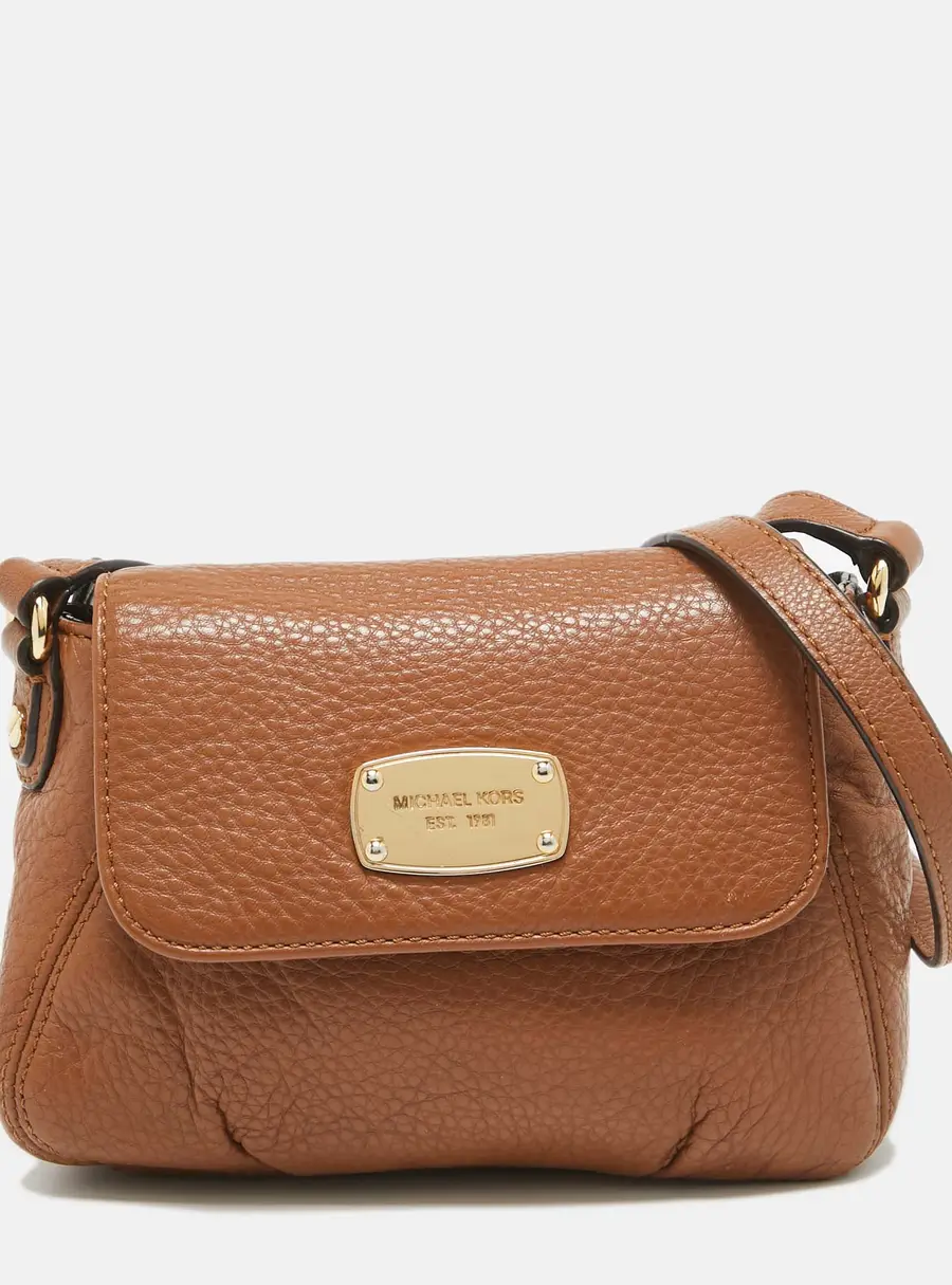 Michael Kors Brown Leather Jet Set Flap Crossbody Bag
