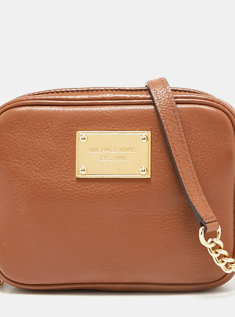 Michael Kors Brown Leather Mini Camera Crossbody Bag