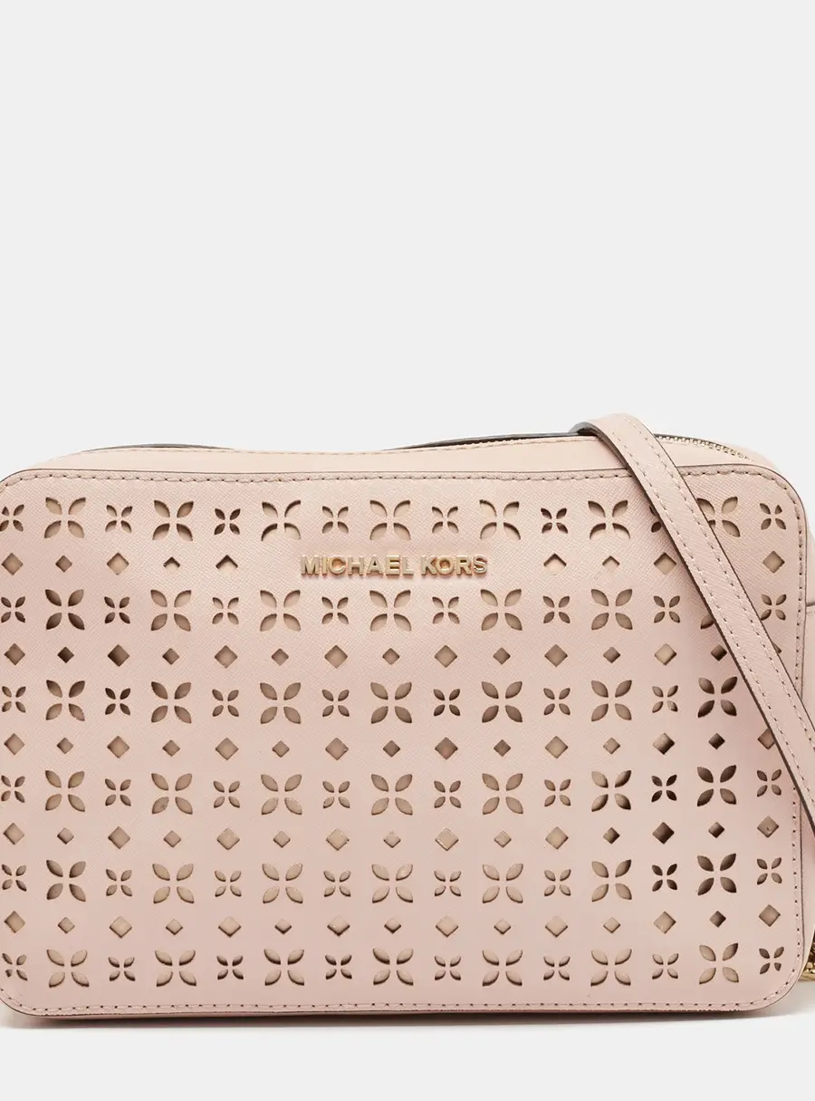 Michael Kors Light Pink Leather Lasercut East West Crossbody Bag