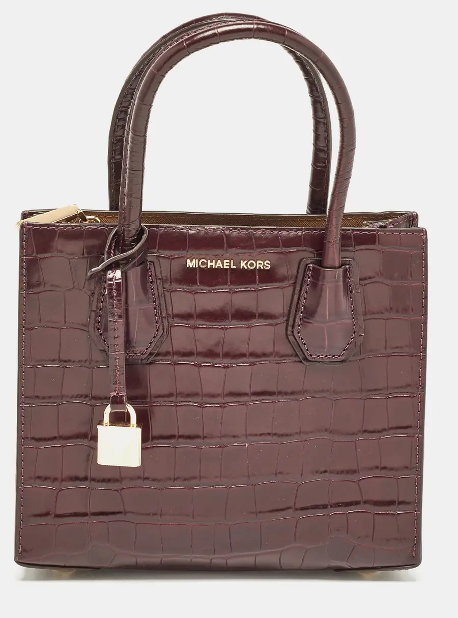 Michael Kors Mercer Burgundy Croc Embossed Leather Tote Bag