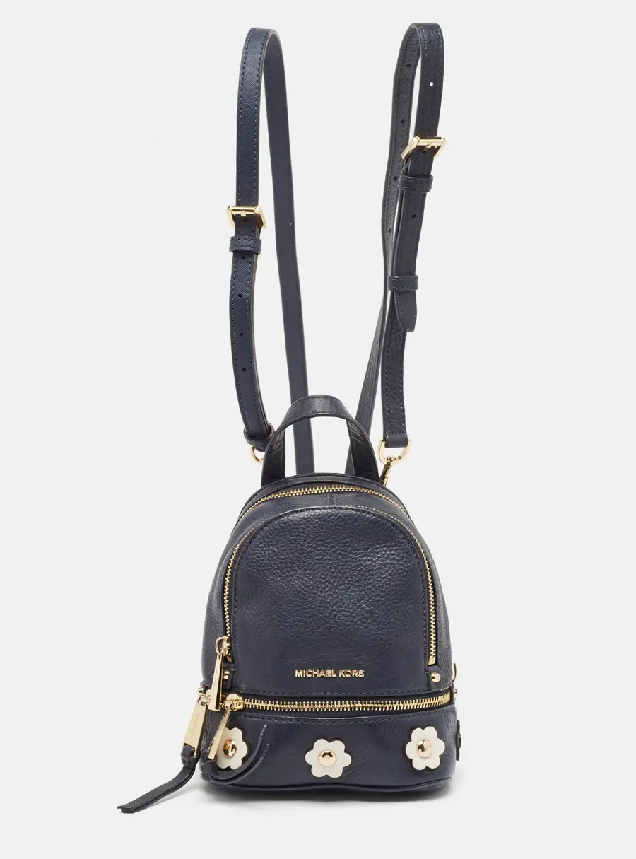 Michael Kors Navy Blue Leather Floral Rhea Backpack