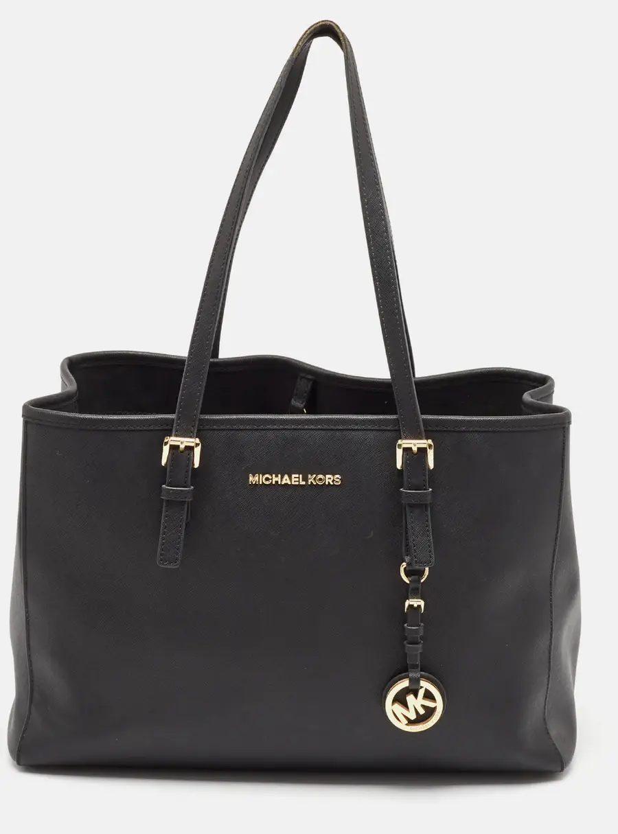 Michael Kors Jet Set Travel Black Leather Tote Bag