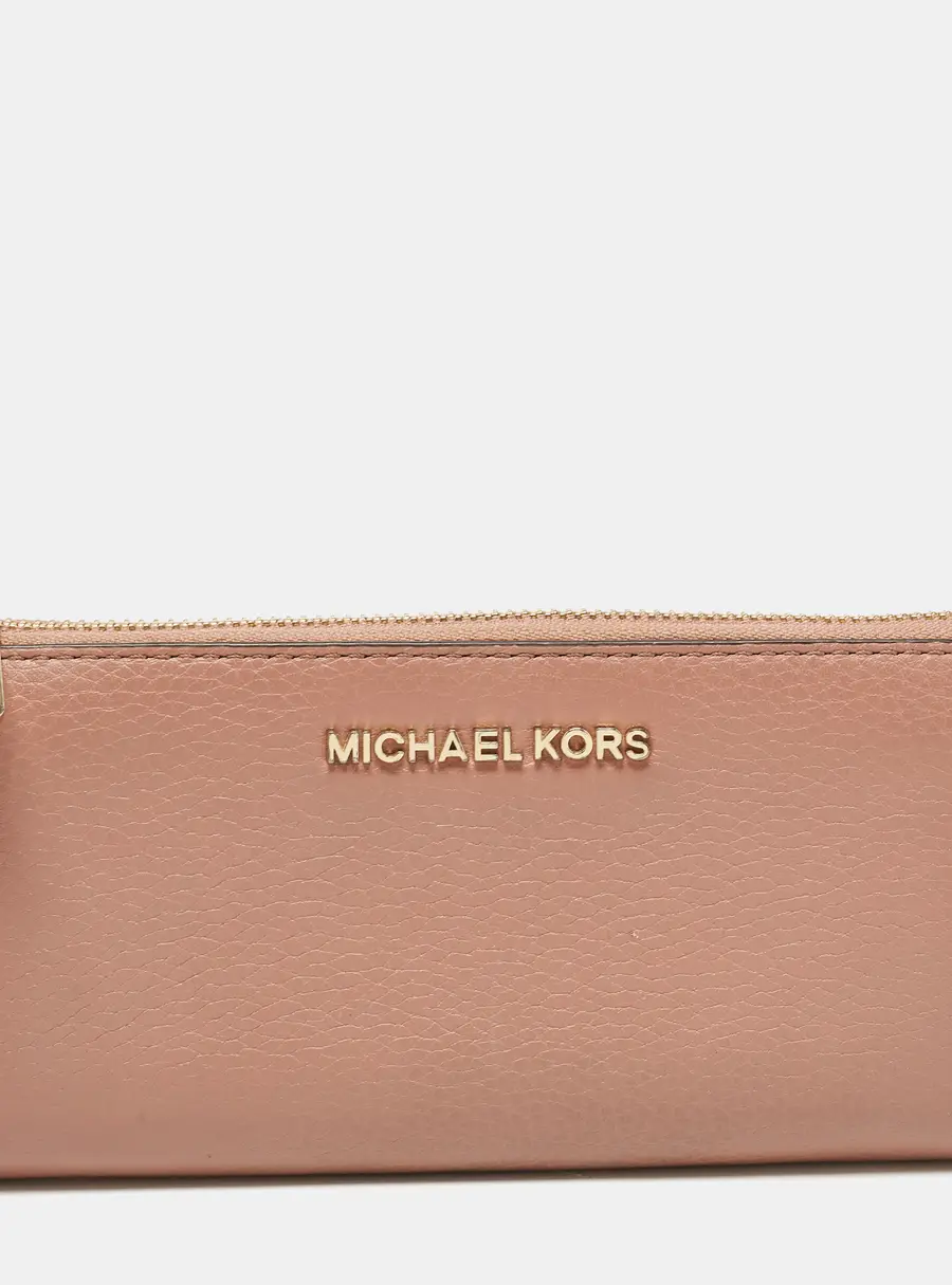 Michael Kors Dusty Pink Leather Jet Set Three Quarter Zip Around Wallet