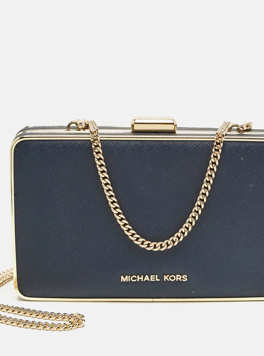 Michael Kors Blue Leather Elsie Box Chain Clutch