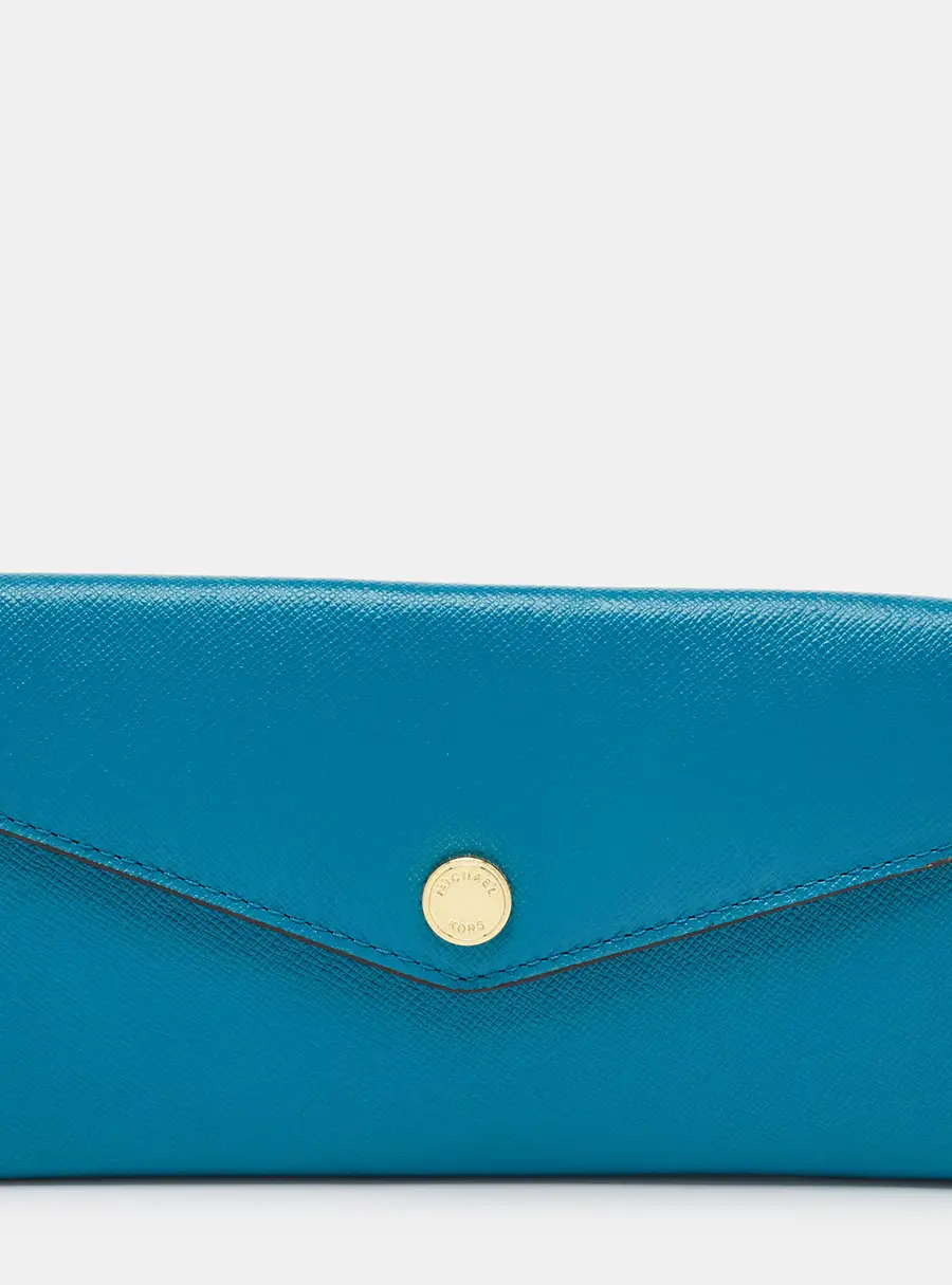Michael Kors Blue/Brown Leather Flap Continental Wallet