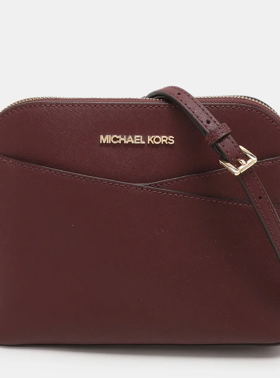 Michael Kors Burgundy Leather Medium Jet Set Travel Dome Crossbody Bag
