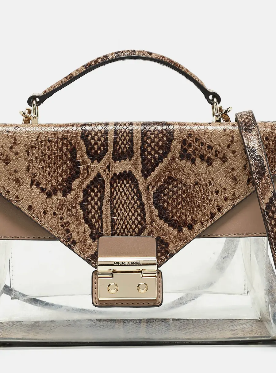 Michael Kors Beige Python Embossed Leather and PVC Sloan Top Handle Bag