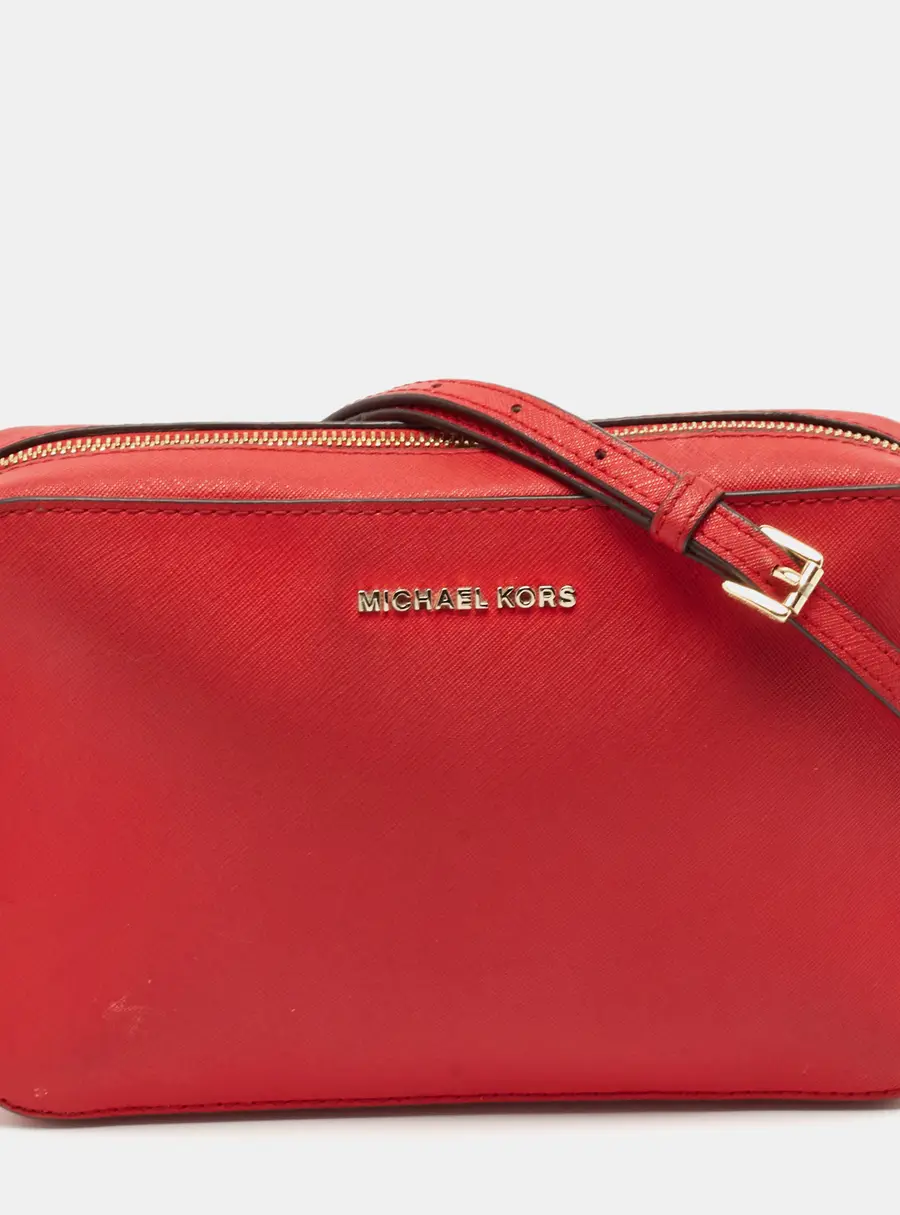 Michael Kors Red Leather Jet Set Camera Crossbody Bag