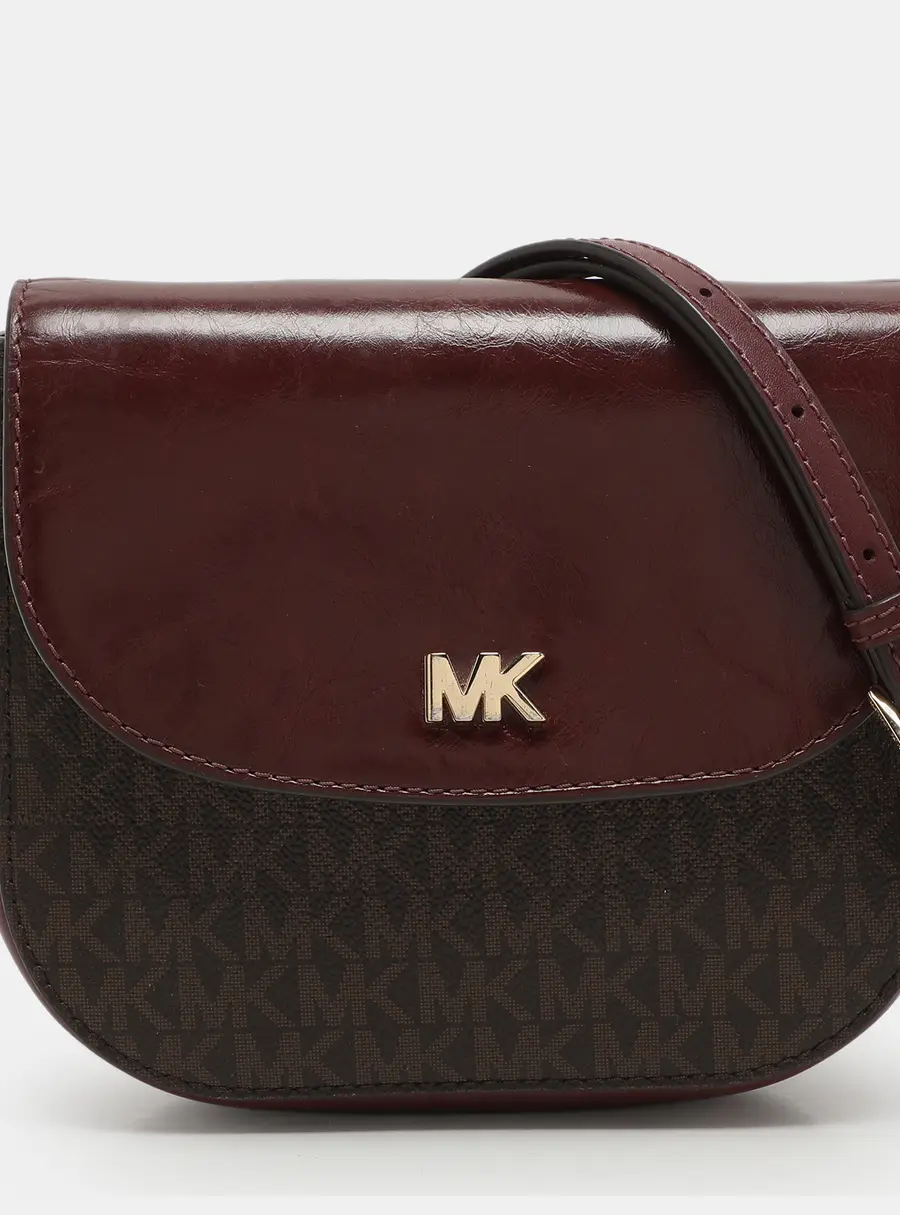 Michael Kors Burgundy/Brown Signature Coated Canvas and Leather Mott Crossbody Bag