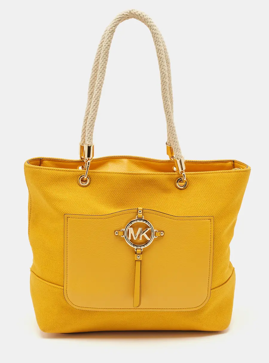 Michael Kors Yellow Canvas and Leather Tote Bag