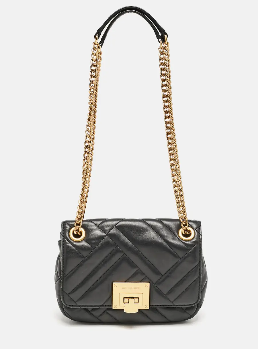Michael Kors Black Quilted Leather Small Vivianne Flap Shoulder Bag