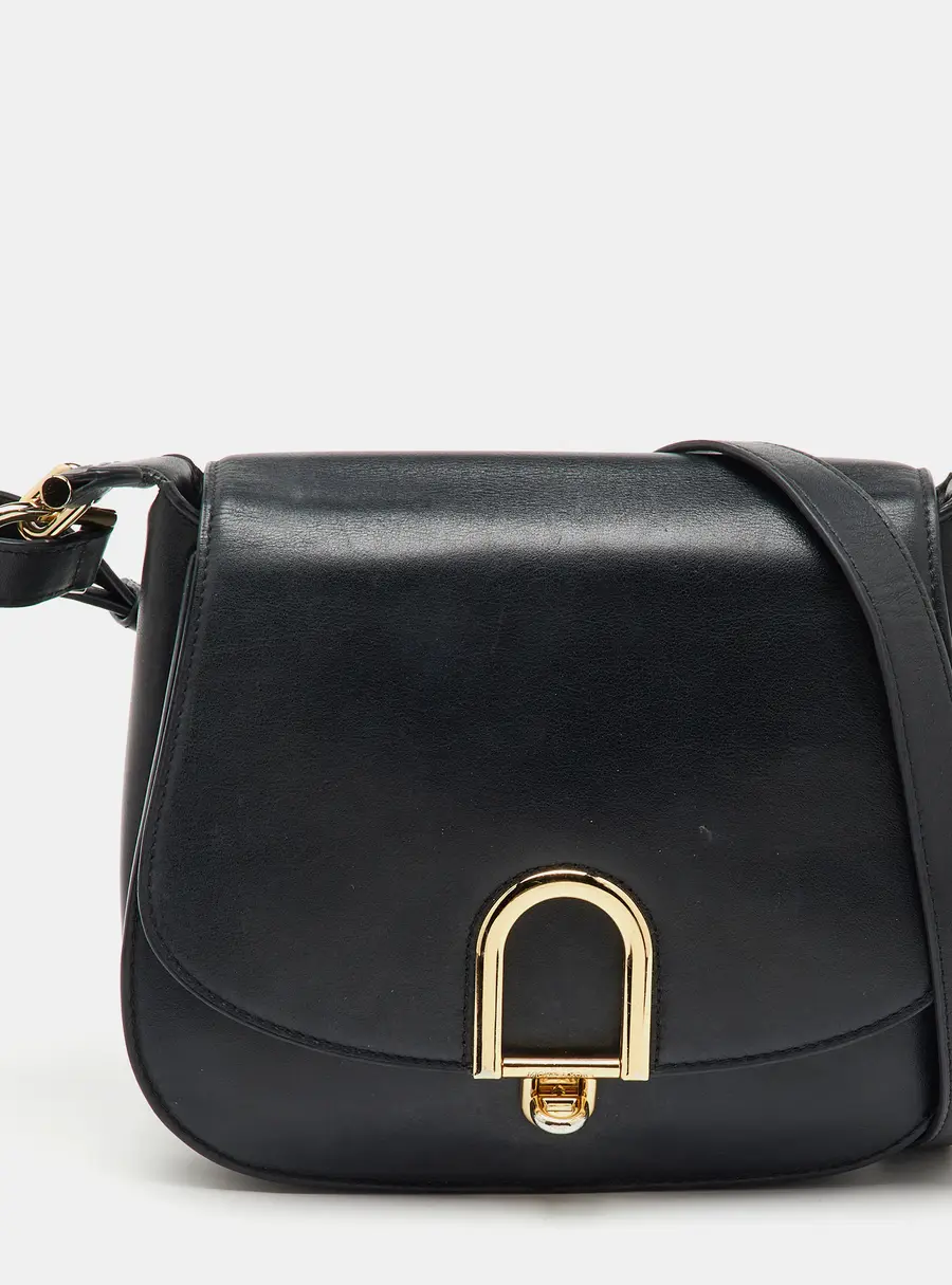 Michael Kors Black Leather Large Delfina Flap Saddle Bag