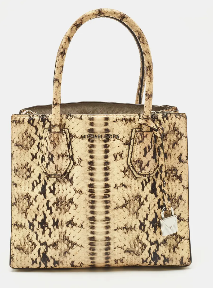 Michael Kors Cream Python Embossed Leather Small Mercer Tote
