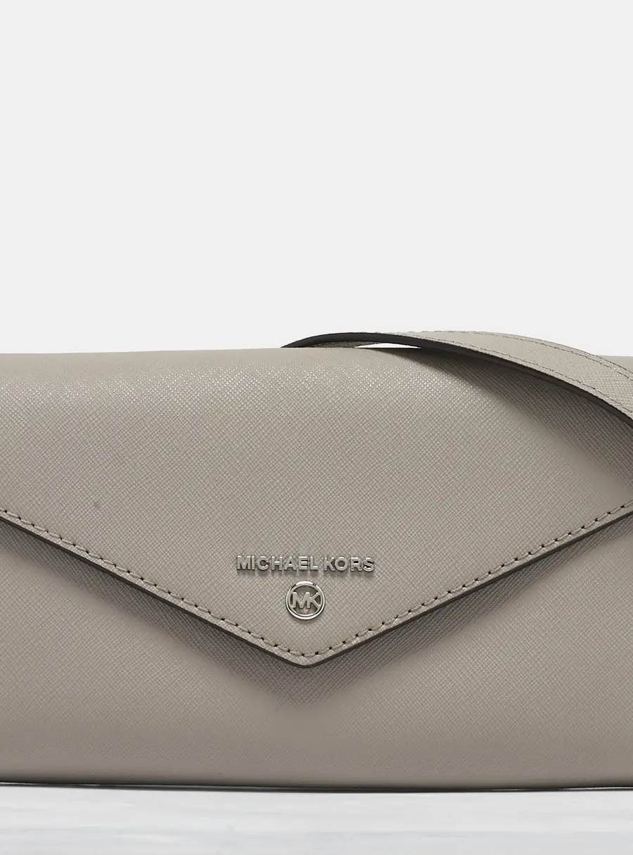 Michael Kors Grey Leather Envelope Flap Wallet On Chain